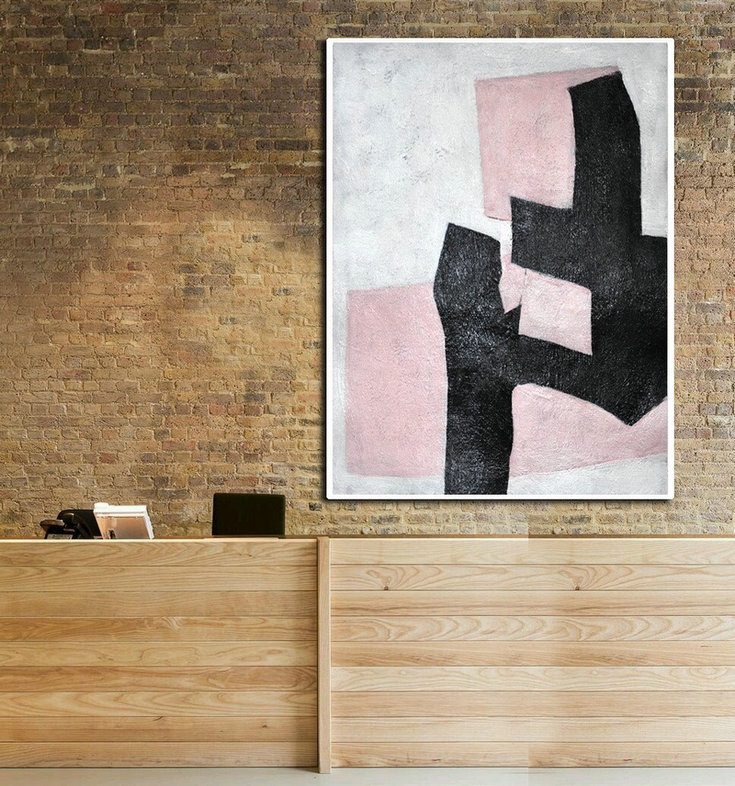 Handmade Extra Large Contemporary Painting,Hand-Painted Black And White Minimal Painting On Canvas,Hand Made Original Art